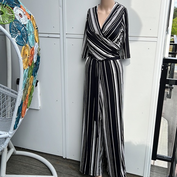 Emma and Michele White Striped Wrap Jumpsuit size medium and might fit 12 large - Picture 3 of 5